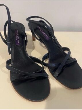 Ralph Lauren Purple Label Navy Strappy Leather Heels - size 8.5